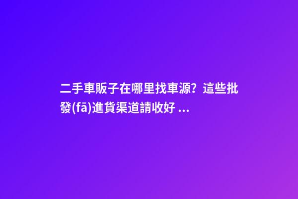 二手車販子在哪里找車源？這些批發(fā)進貨渠道請收好！